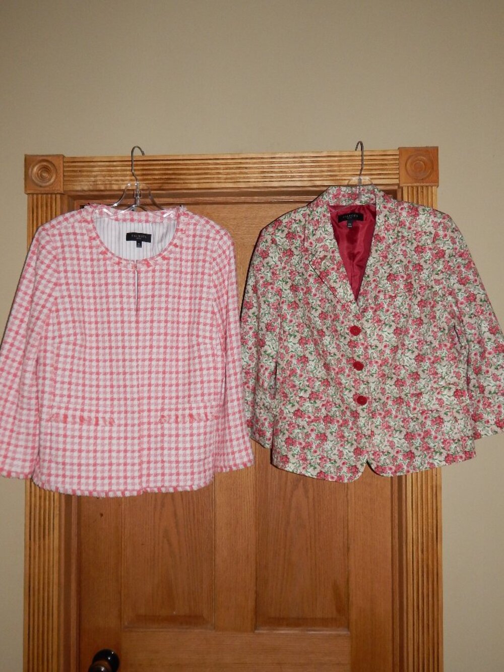 LOT 2 Women's Size 14 Petite 14P TALBOTS Pink Floral & Tweed Suit Jacket Blazer